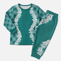 Hawaii Aloha Plumeria Lei Teal Palaka Christmas Pajama Set LT7 Men Teal - Polynesian Pride