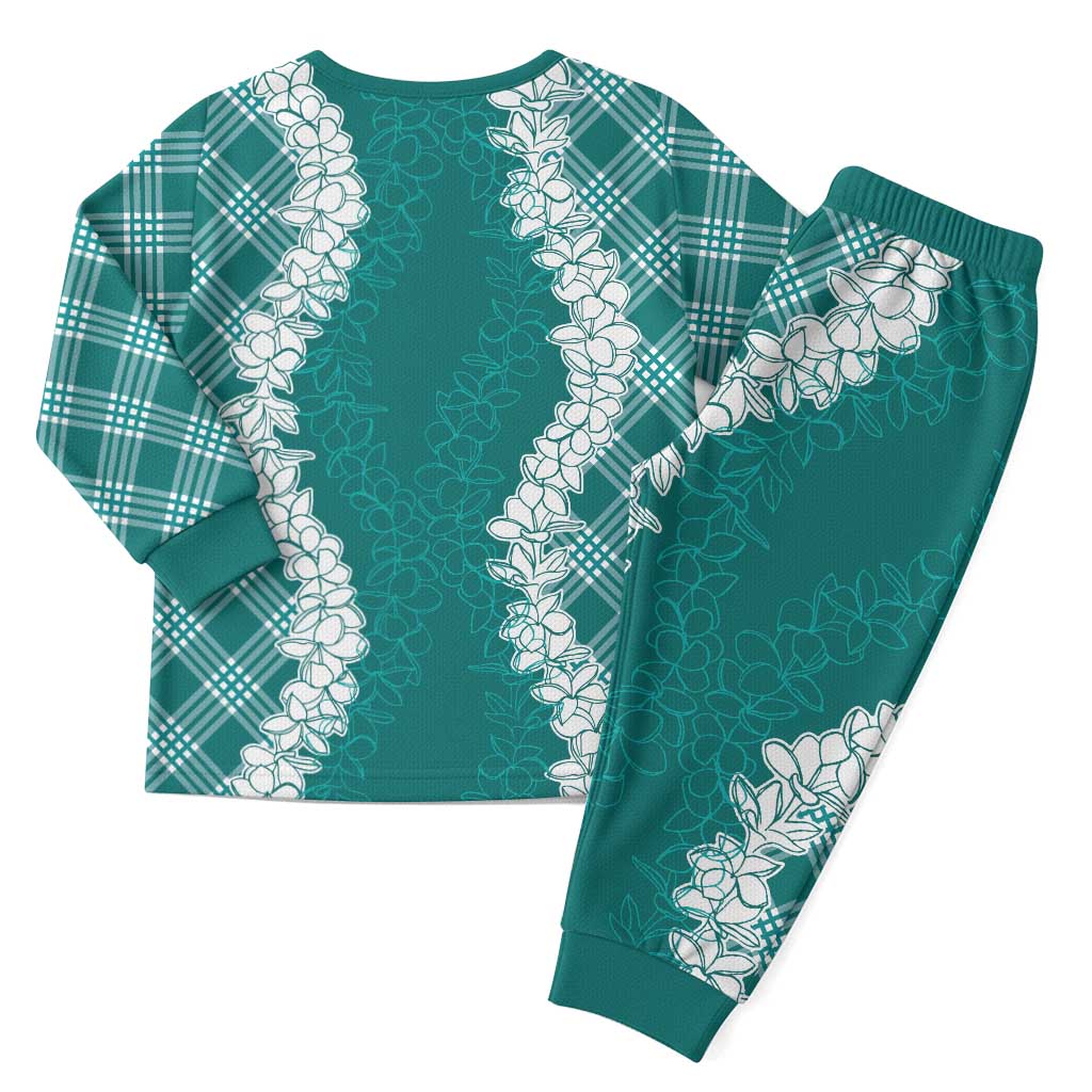 Hawaii Aloha Plumeria Lei Teal Palaka Christmas Pajama Set LT7 - Polynesian Pride