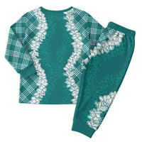 Hawaii Aloha Plumeria Lei Teal Palaka Christmas Pajama Set LT7 - Polynesian Pride