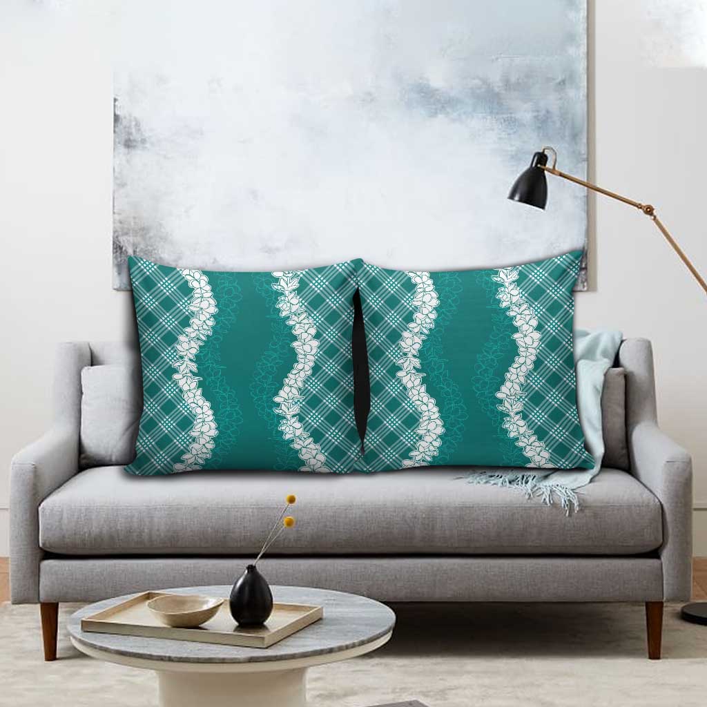 Hawaii Aloha Plumeria Lei Teal Palaka Pillow Cover - Polynesian Pride