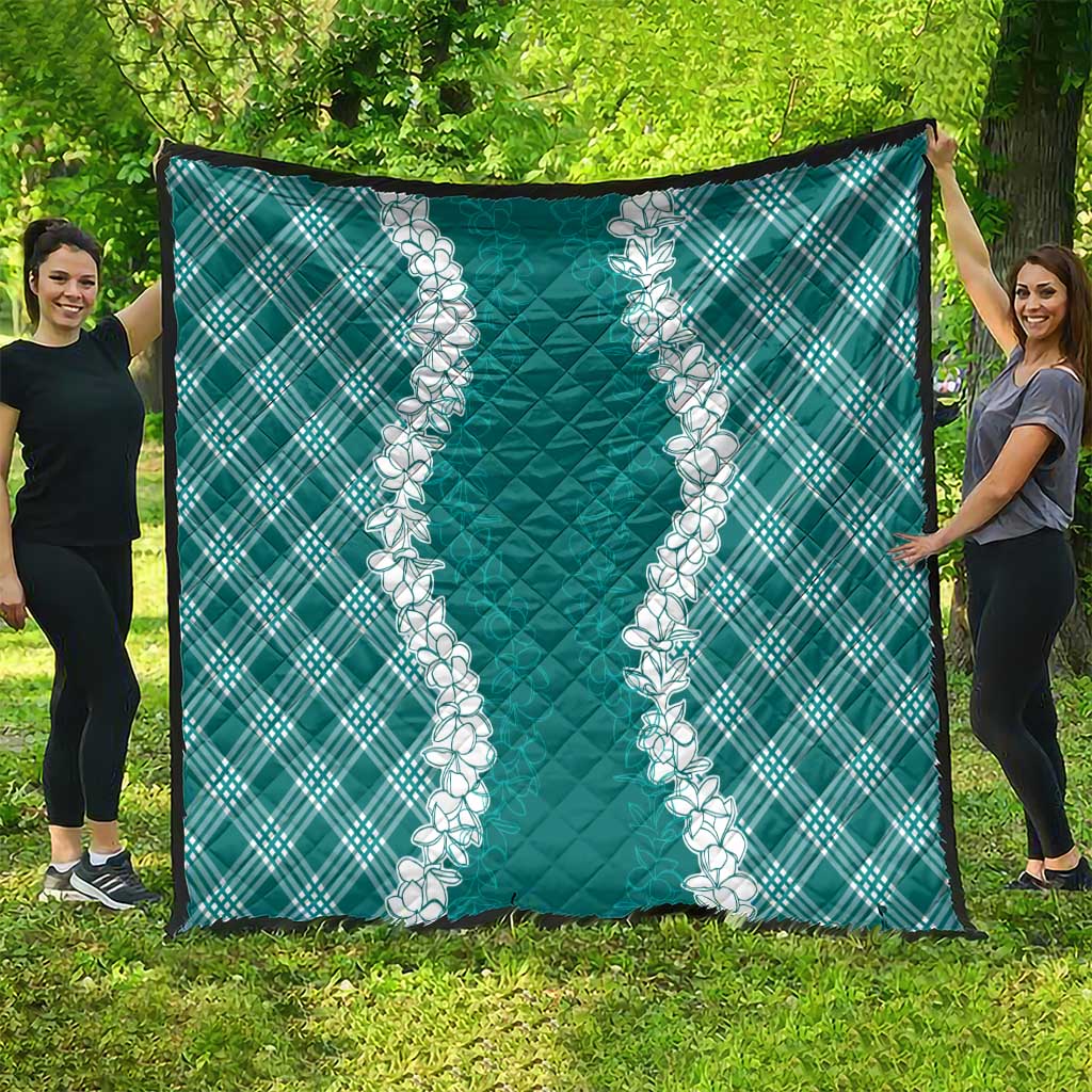 Hawaii Aloha Plumeria Lei Teal Palaka Quilt - Polynesian Pride