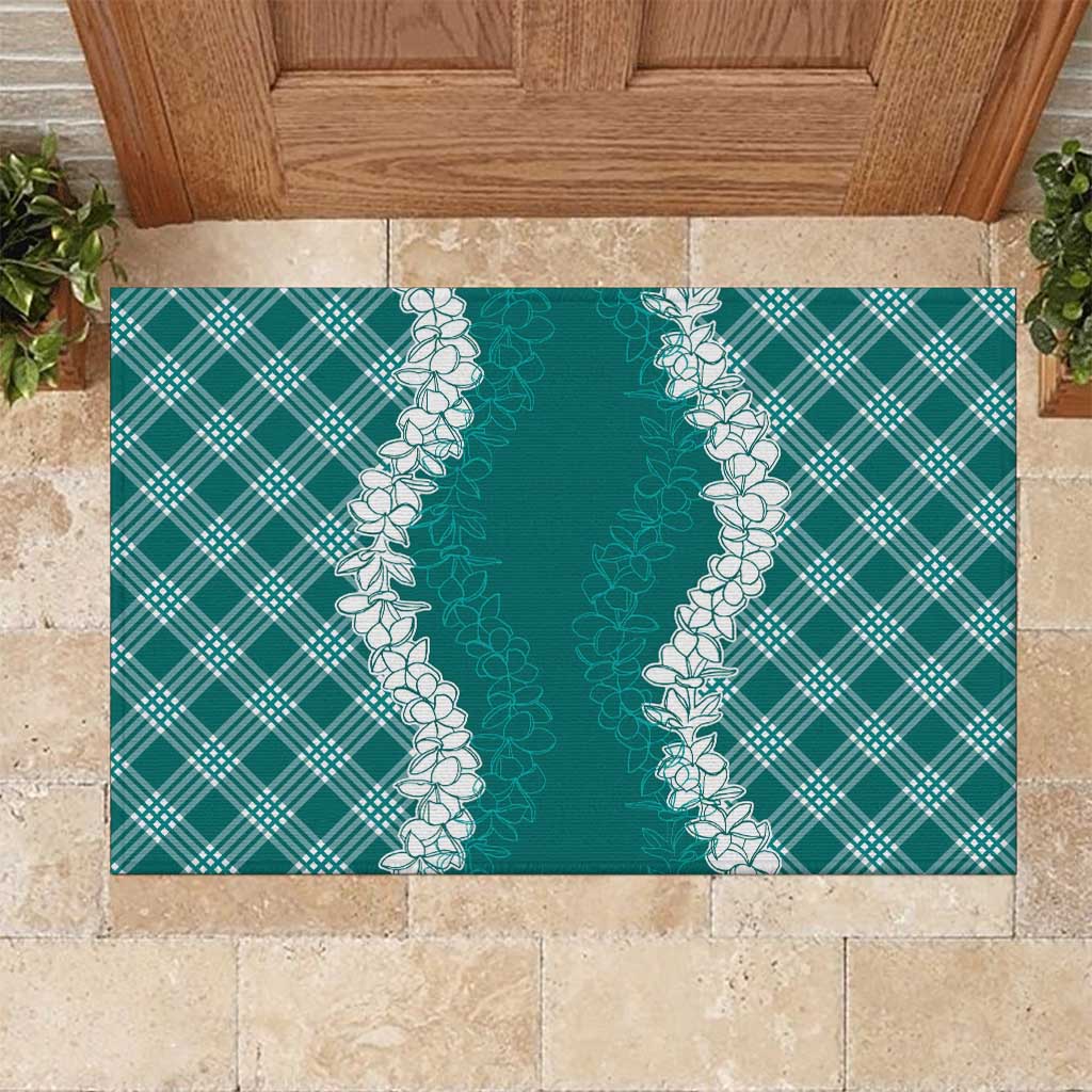 Hawaii Aloha Plumeria Lei Teal Palaka Rubber Doormat LT7 Teal - Polynesian Pride