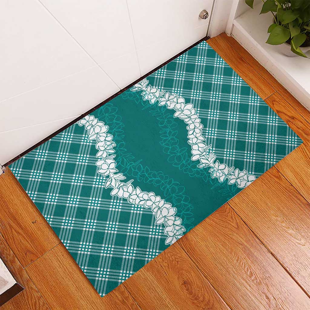 Hawaii Aloha Plumeria Lei Teal Palaka Rubber Doormat LT7 - Polynesian Pride