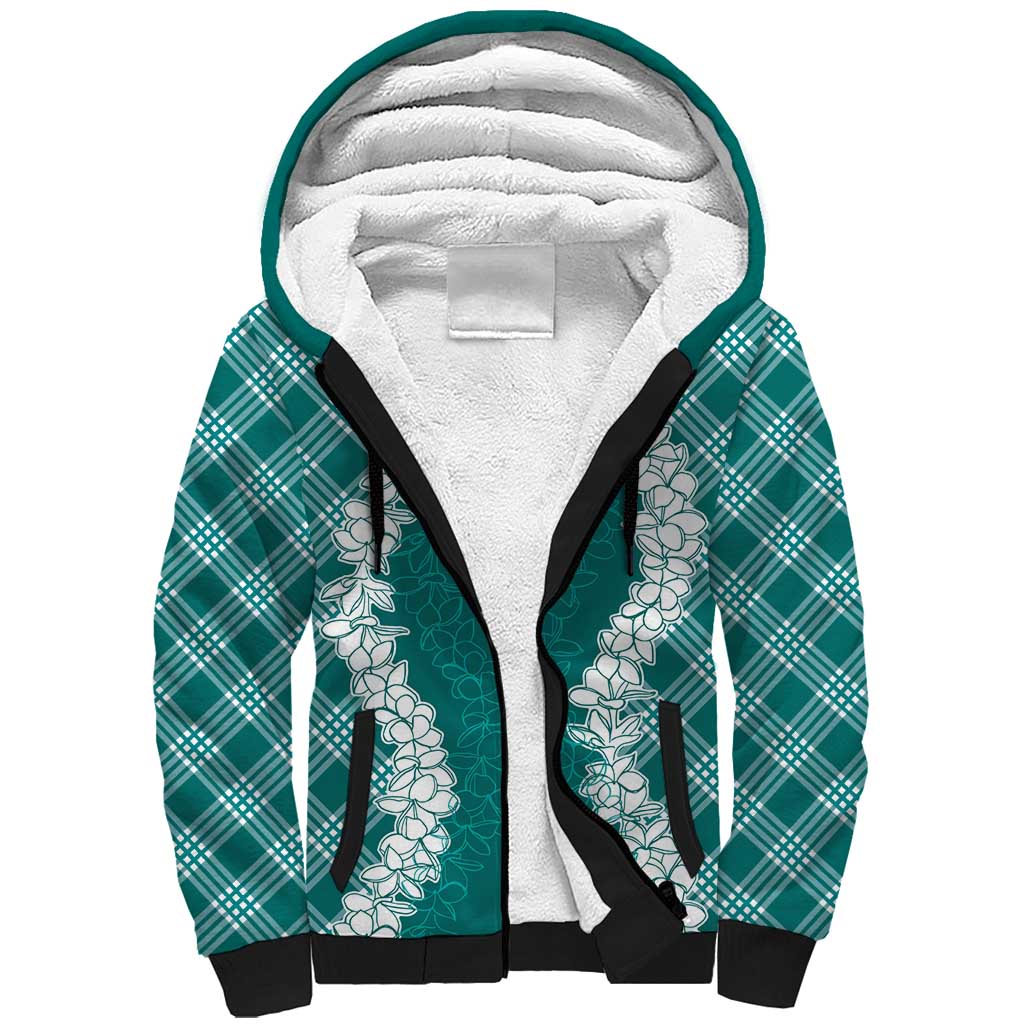 Hawaii Aloha Plumeria Lei Teal Palaka Sherpa Hoodie LT7 Unisex Teal - Polynesian Pride