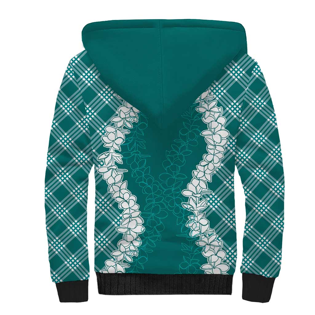 Hawaii Aloha Plumeria Lei Teal Palaka Sherpa Hoodie LT7 - Polynesian Pride