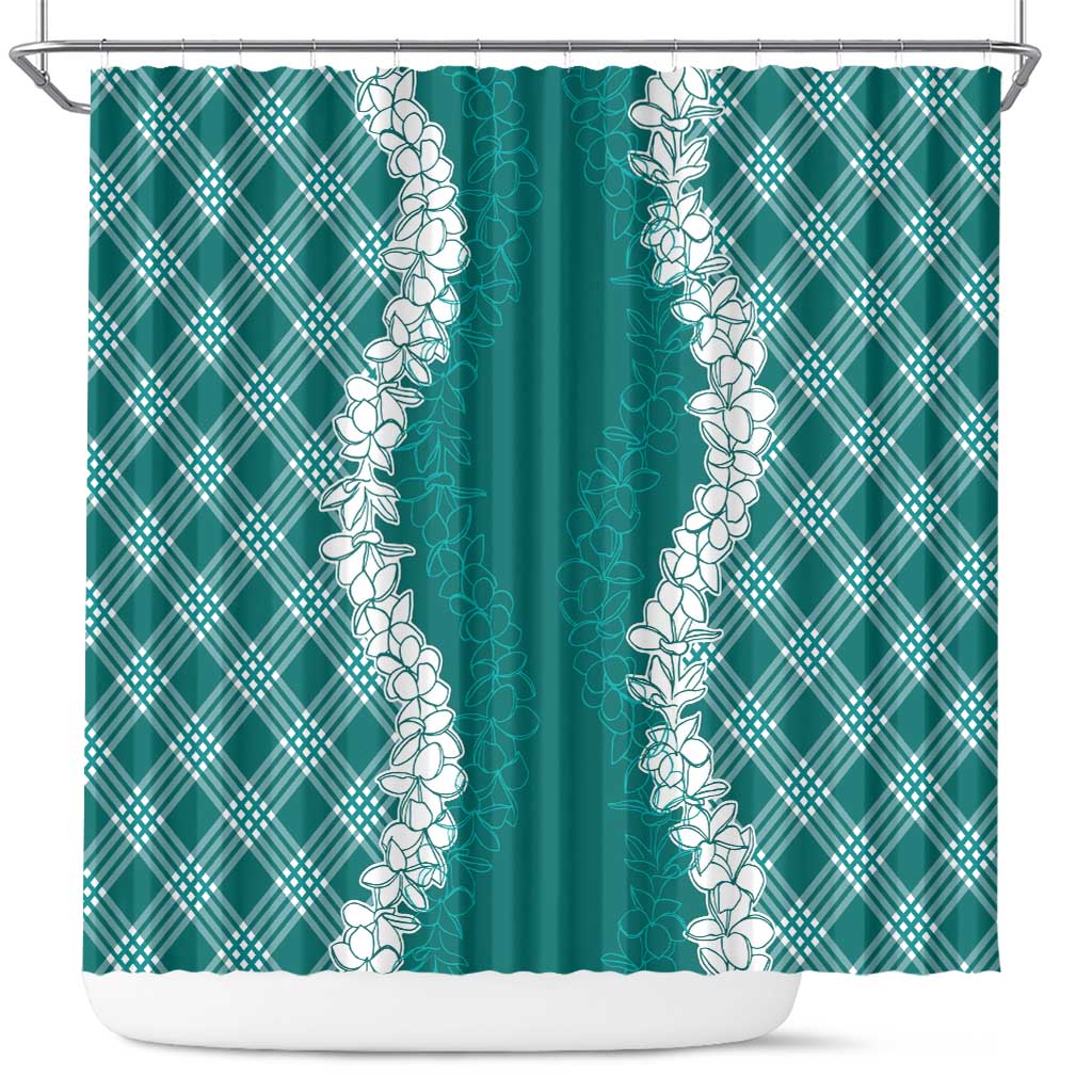 Hawaii Aloha Plumeria Lei Teal Palaka Shower Curtain - Polynesian Pride