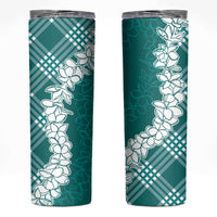 Hawaii Aloha Plumeria Lei Teal Palaka Skinny Tumbler - Polynesian Pride