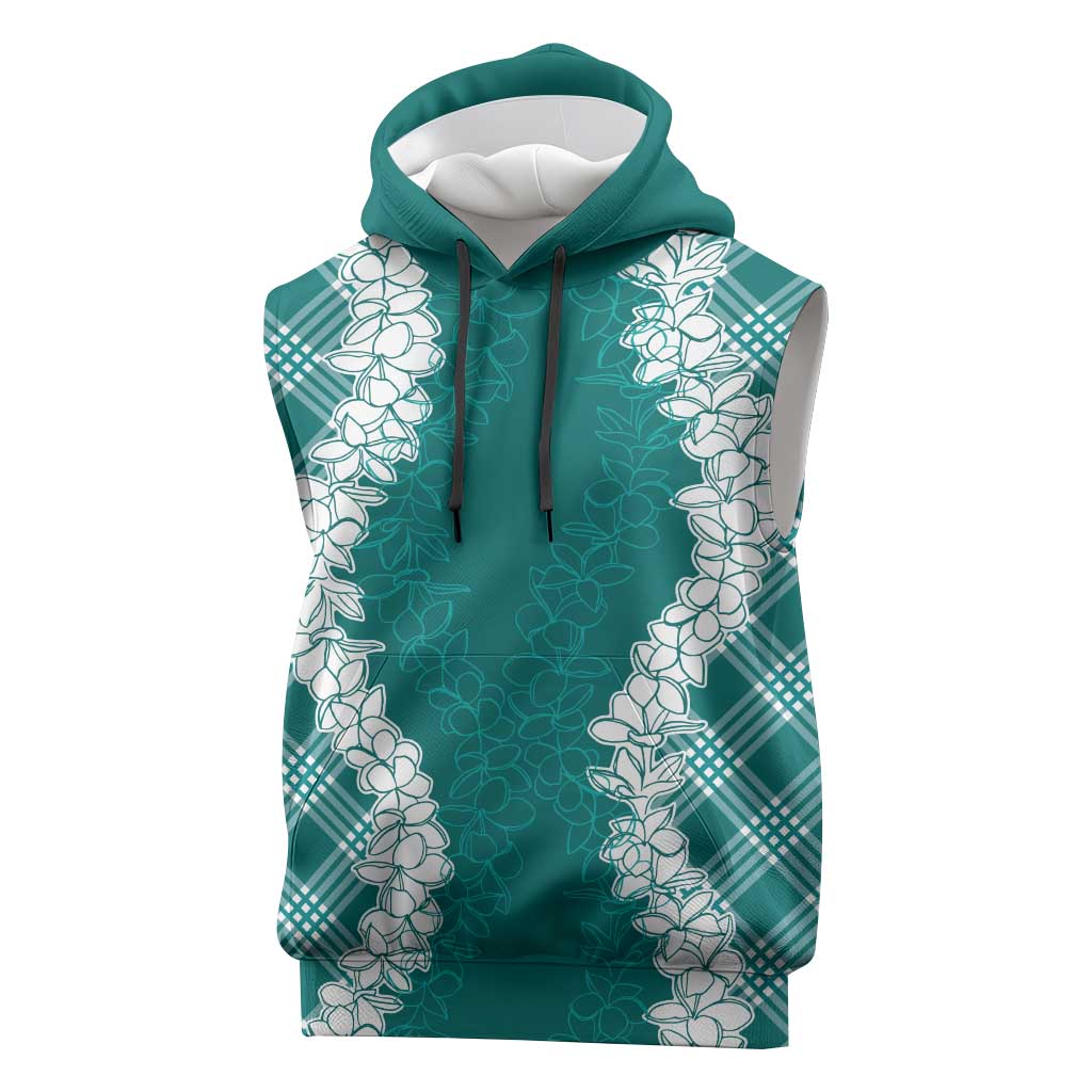 Hawaii Aloha Plumeria Lei Teal Palaka Sleeveless Hoodie LT7 Teal - Polynesian Pride