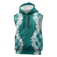 Hawaii Aloha Plumeria Lei Teal Palaka Sleeveless Hoodie LT7 Teal - Polynesian Pride