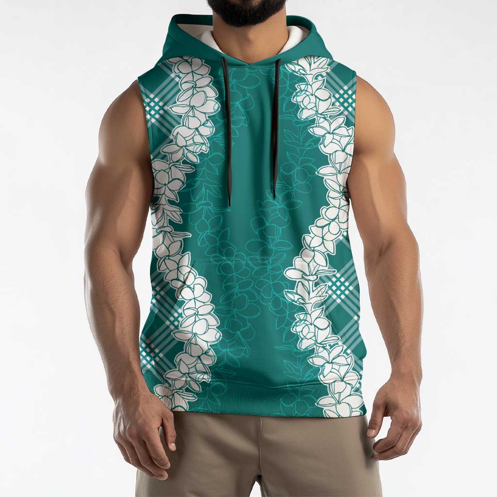 Hawaii Aloha Plumeria Lei Teal Palaka Sleeveless Hoodie LT7 - Polynesian Pride