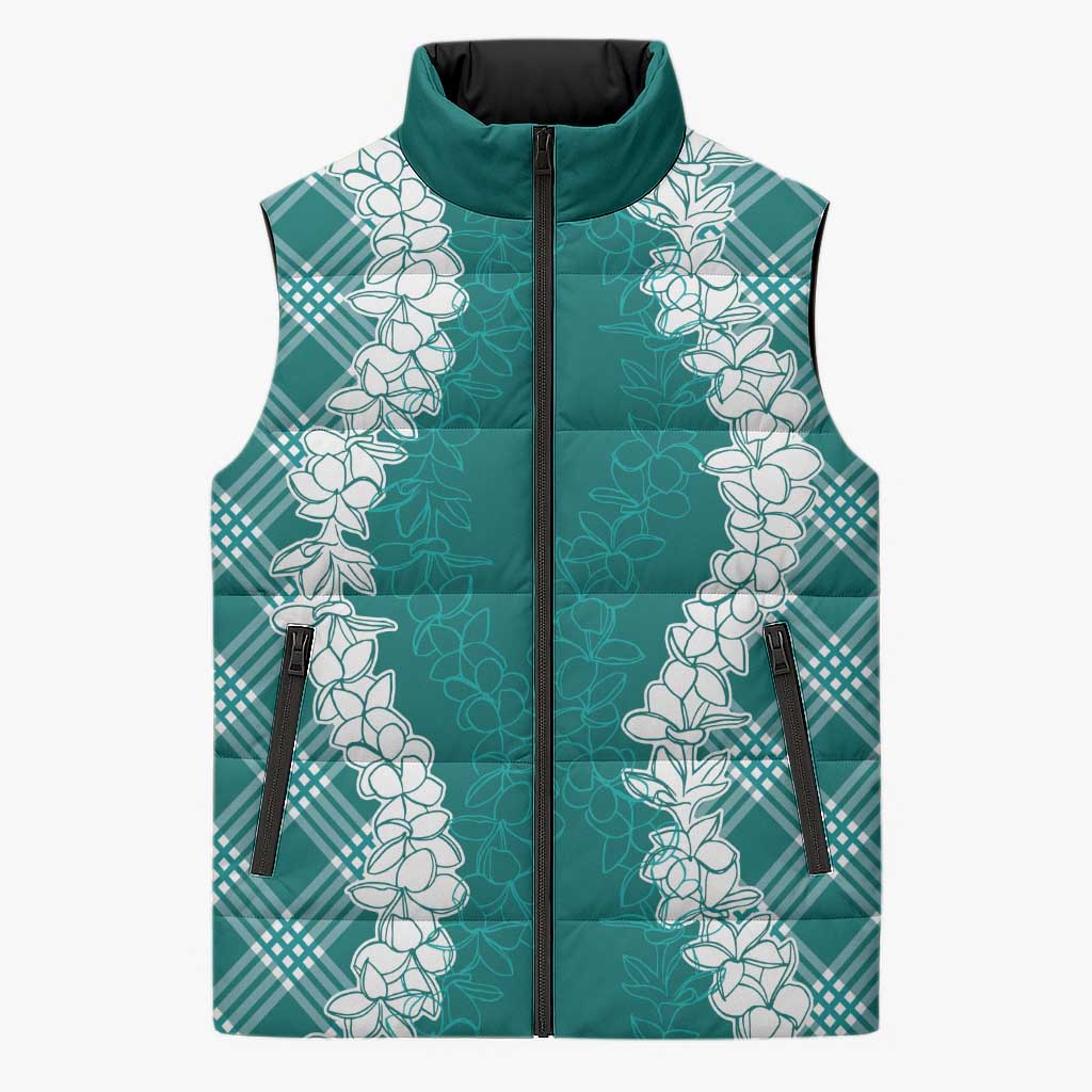 Hawaii Aloha Plumeria Lei Teal Palaka Sleeveless Puffer Jacket LT7 Unisex Teal - Polynesian Pride