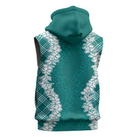 Hawaii Aloha Plumeria Lei Teal Palaka Sleeveless Zip Hoodie - Polynesian Pride