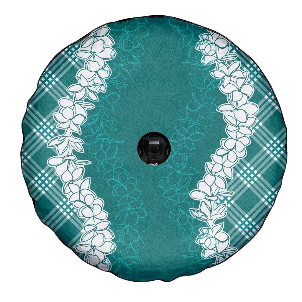 Hawaii Aloha Plumeria Lei Teal Palaka Spare Tire Cover - Polynesian Pride
