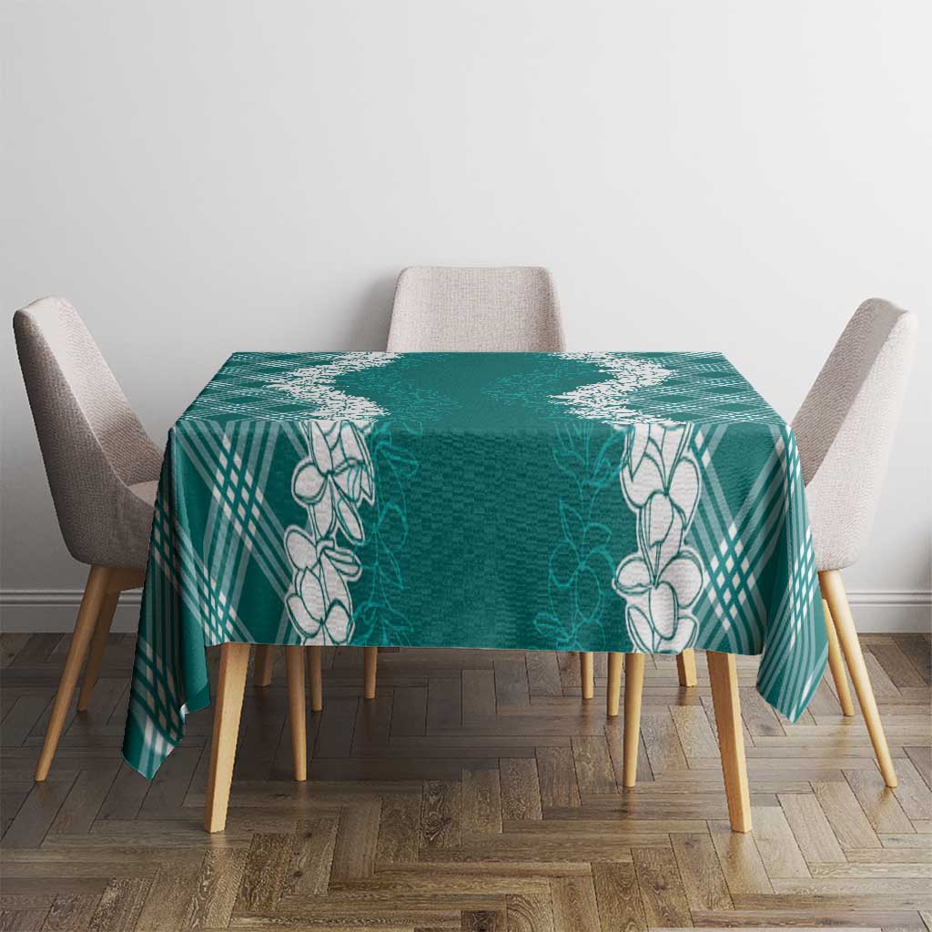 Hawaii Aloha Plumeria Lei Teal Palaka Tablecloth - Polynesian Pride