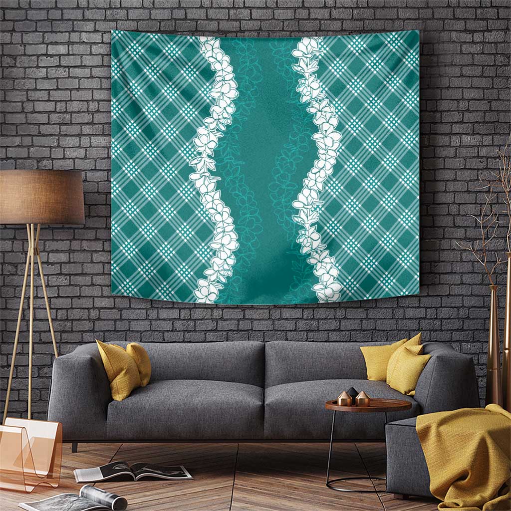 Hawaii Aloha Plumeria Lei Teal Palaka Tapestry - Polynesian Pride