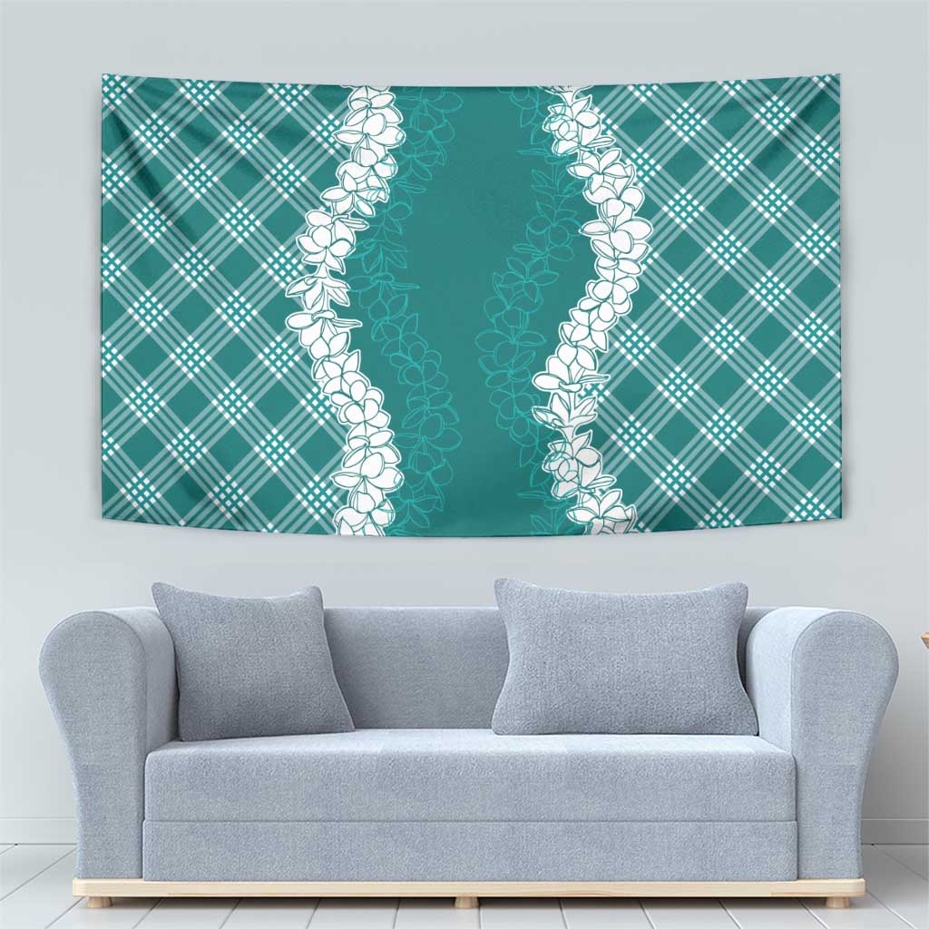Hawaii Aloha Plumeria Lei Teal Palaka Tapestry - Polynesian Pride