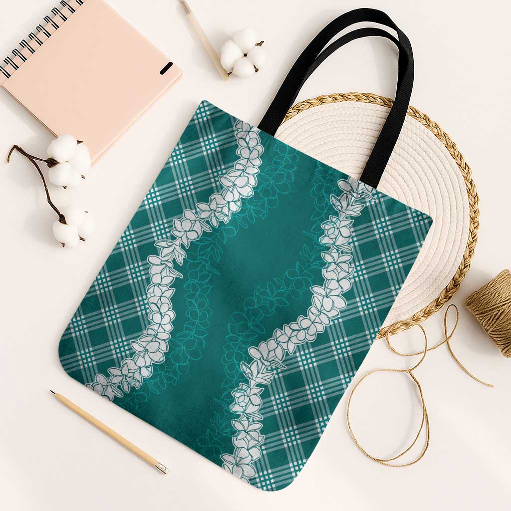 Hawaii Aloha Plumeria Lei Teal Palaka Tote Bag - Polynesian Pride