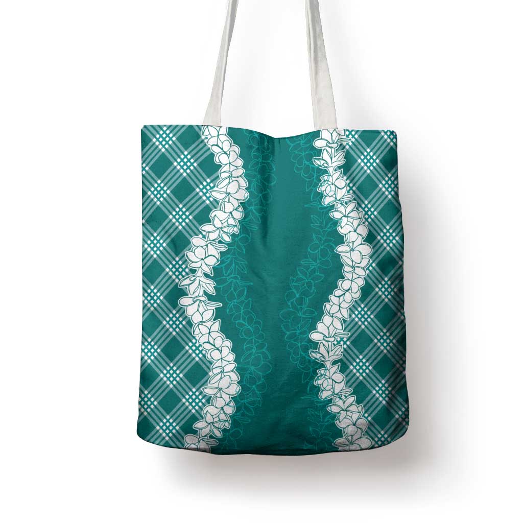 Hawaii Aloha Plumeria Lei Teal Palaka Tote Bag - Polynesian Pride