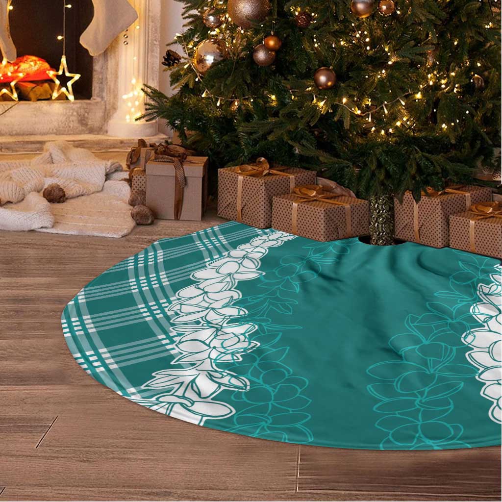 Hawaii Aloha Plumeria Lei Teal Palaka Tree Skirt LT7 - Polynesian Pride