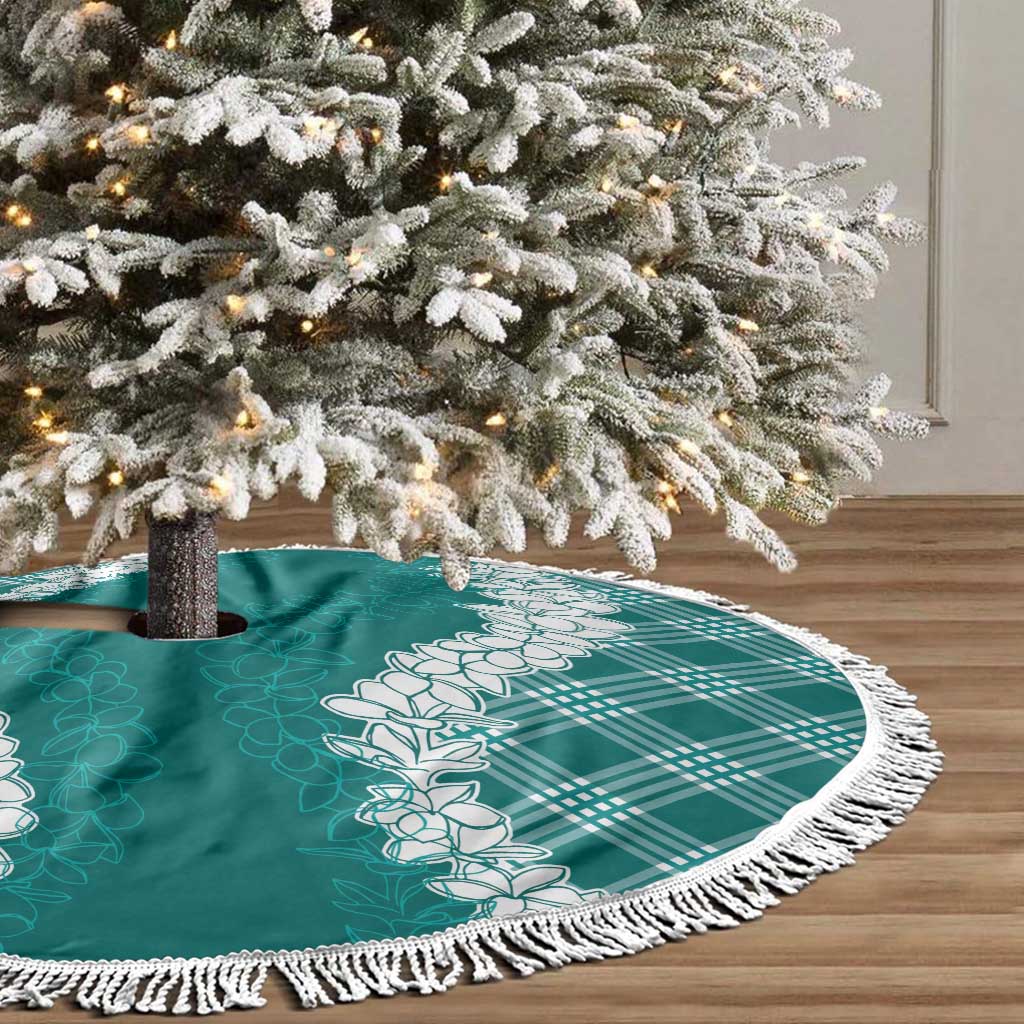 Hawaii Aloha Plumeria Lei Teal Palaka Tree Skirt LT7 - Polynesian Pride