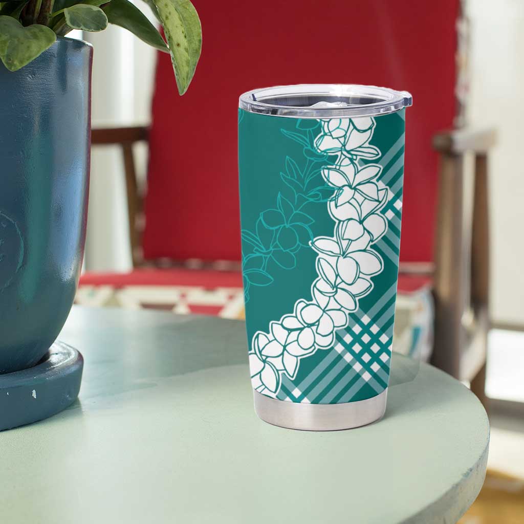 Hawaii Aloha Plumeria Lei Teal Palaka Tumbler Cup - Polynesian Pride
