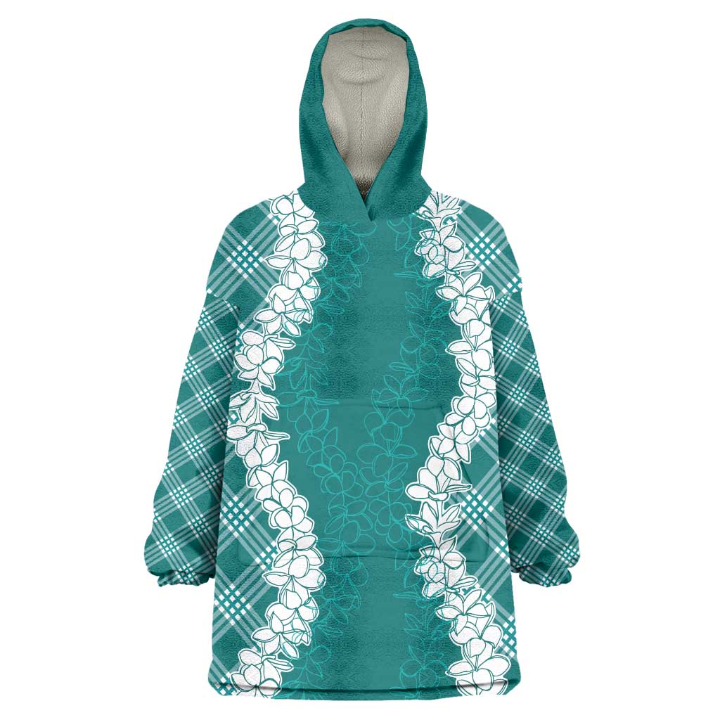 Hawaii Aloha Plumeria Lei Teal Palaka Wearable Blanket Hoodie LT7 One Size Teal - Polynesian Pride