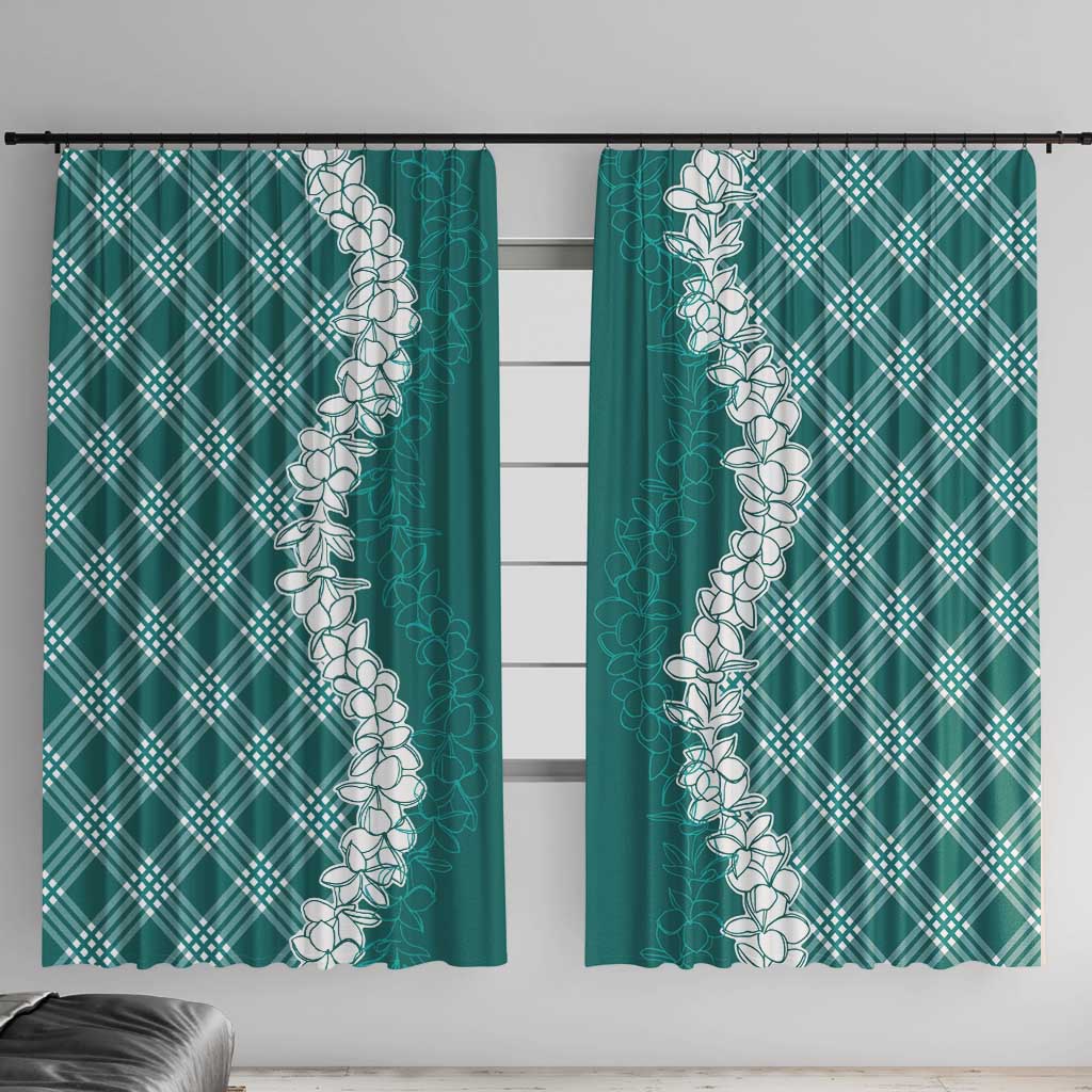 Hawaii Aloha Plumeria Lei Teal Palaka Window Curtain - Polynesian Pride