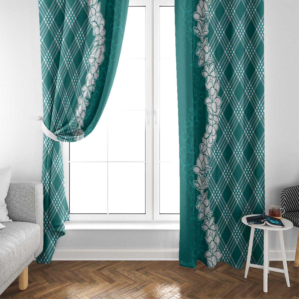 Hawaii Aloha Plumeria Lei Teal Palaka Window Curtain - Polynesian Pride