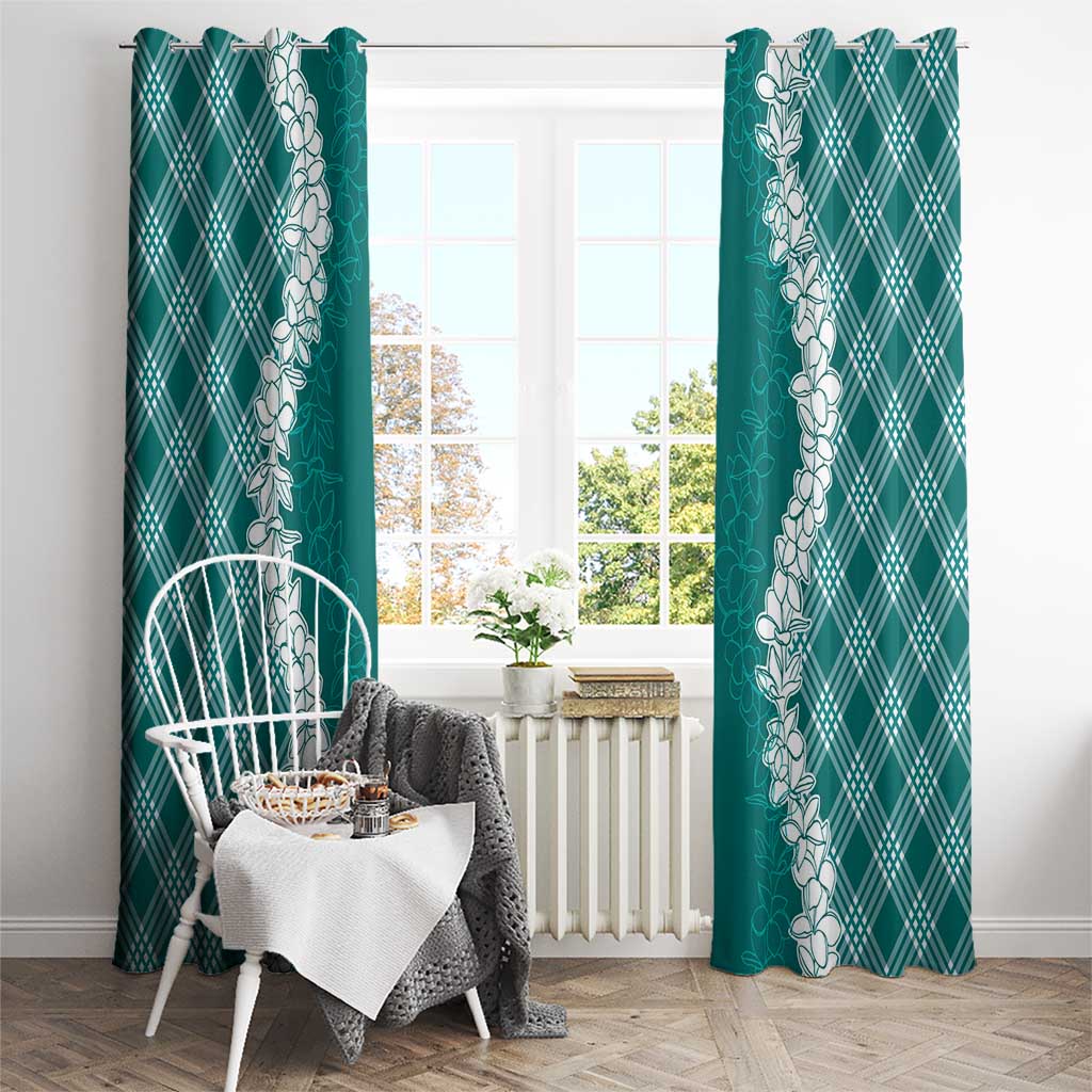 Hawaii Aloha Plumeria Lei Teal Palaka Window Curtain - Polynesian Pride