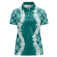 Hawaii Aloha Plumeria Lei Teal Palaka Women Polo Shirt - Polynesian Pride