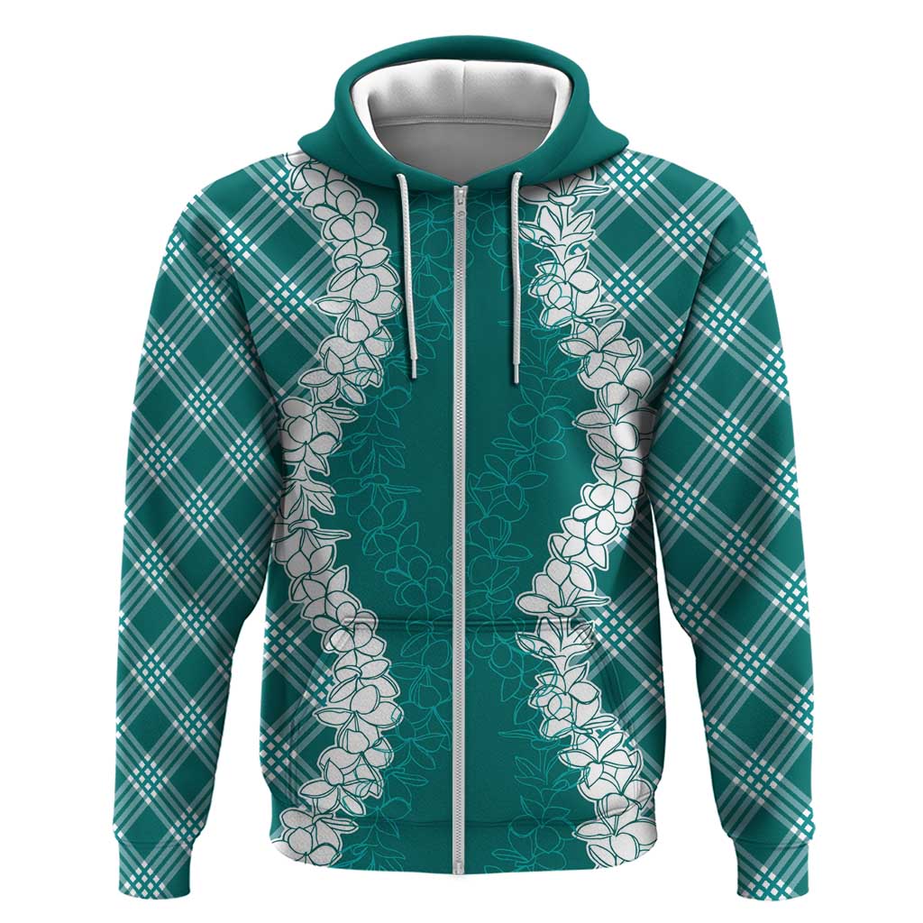 Hawaii Aloha Plumeria Lei Teal Palaka Zip Hoodie - Polynesian Pride