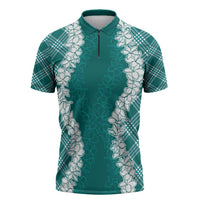 Hawaii Aloha Plumeria Lei Teal Palaka Zipper Polo Shirt LT7 Teal - Polynesian Pride
