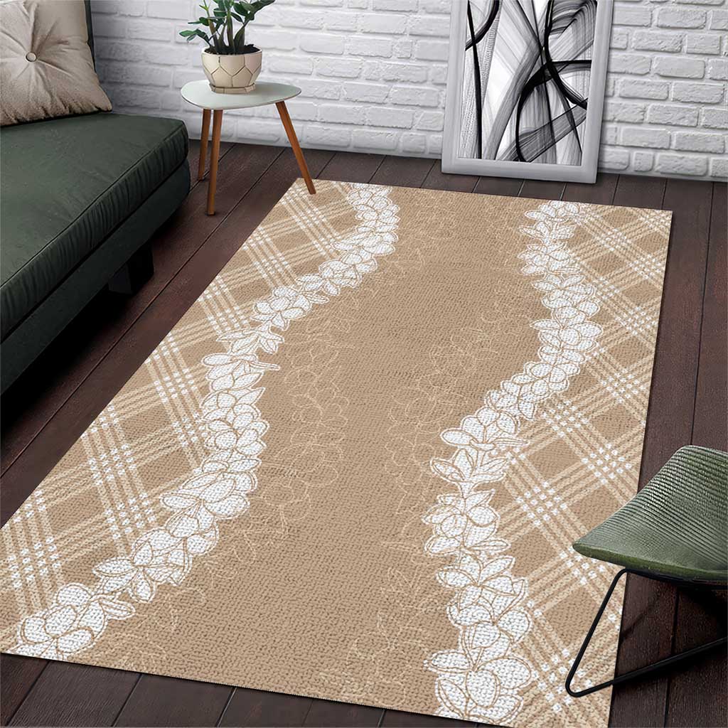 Hawaii Aloha Plumeria Lei Beige Palaka Area Rug - Polynesian Pride