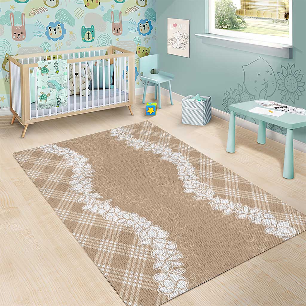 Hawaii Aloha Plumeria Lei Beige Palaka Area Rug - Polynesian Pride