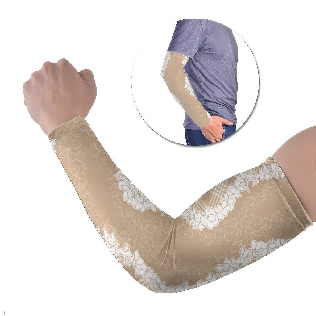Hawaii Aloha Plumeria Lei Beige Palaka Arm Sleeves - Polynesian Pride
