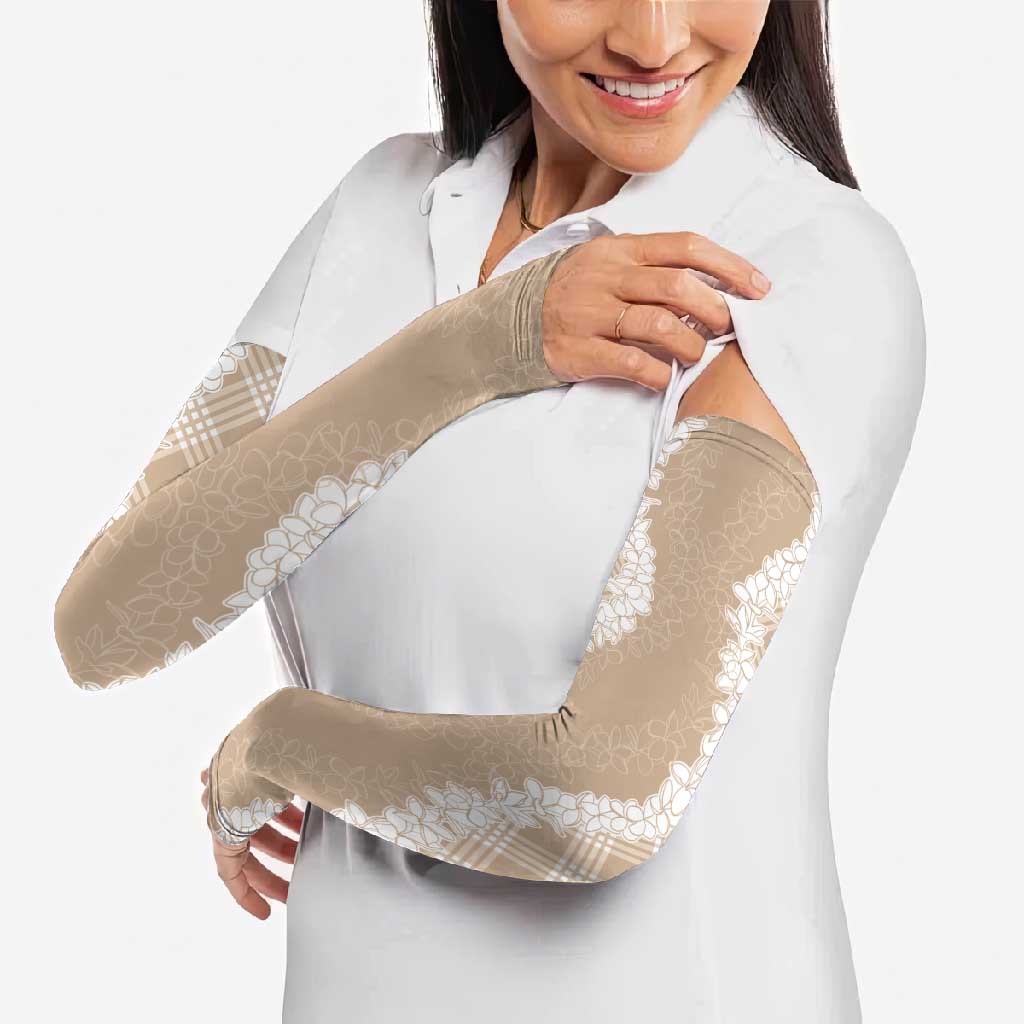 Hawaii Aloha Plumeria Lei Beige Palaka Arm Sleeves - Polynesian Pride