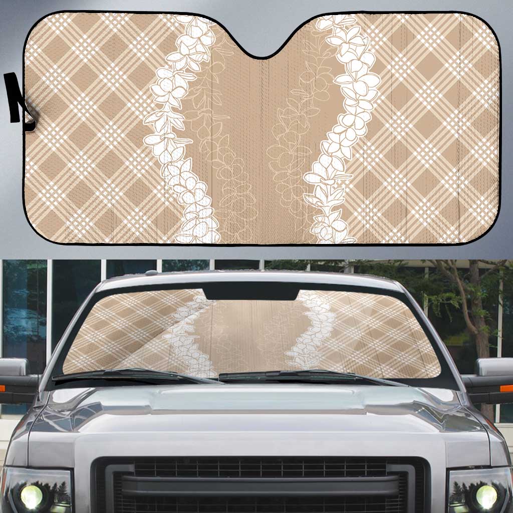 Hawaii Aloha Plumeria Lei Beige Palaka Auto Sun Shade - Polynesian Pride