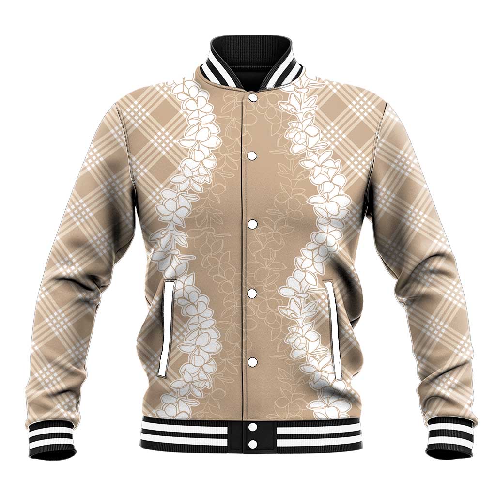 Hawaii Aloha Plumeria Lei Beige Palaka Baseball Jacket LT7 Unisex Beige - Polynesian Pride