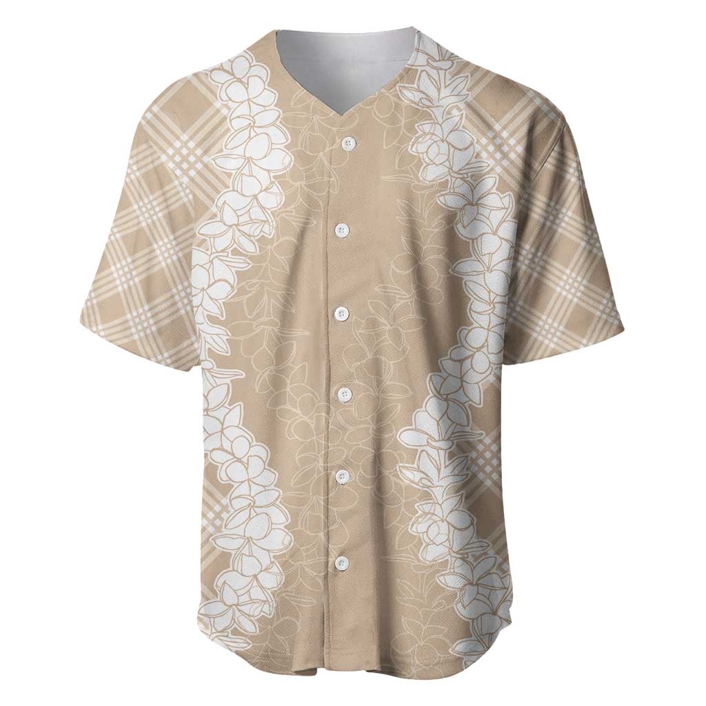 Hawaii Aloha Plumeria Lei Beige Palaka Baseball Jersey - Polynesian Pride