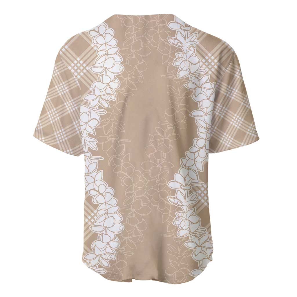 Hawaii Aloha Plumeria Lei Beige Palaka Baseball Jersey - Polynesian Pride