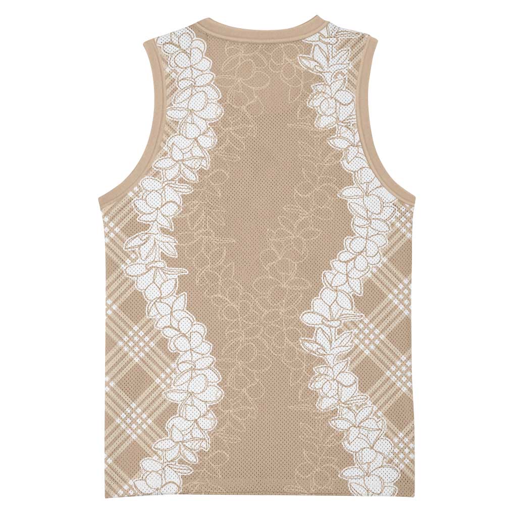 Hawaii Aloha Plumeria Lei Beige Palaka Basketball Jersey - Polynesian Pride