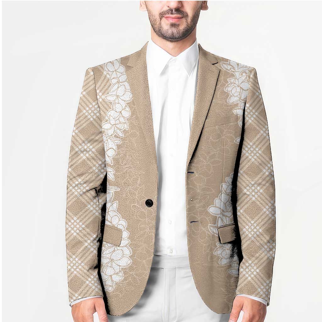 Hawaii Aloha Plumeria Lei Beige Palaka Blazer - Polynesian Pride