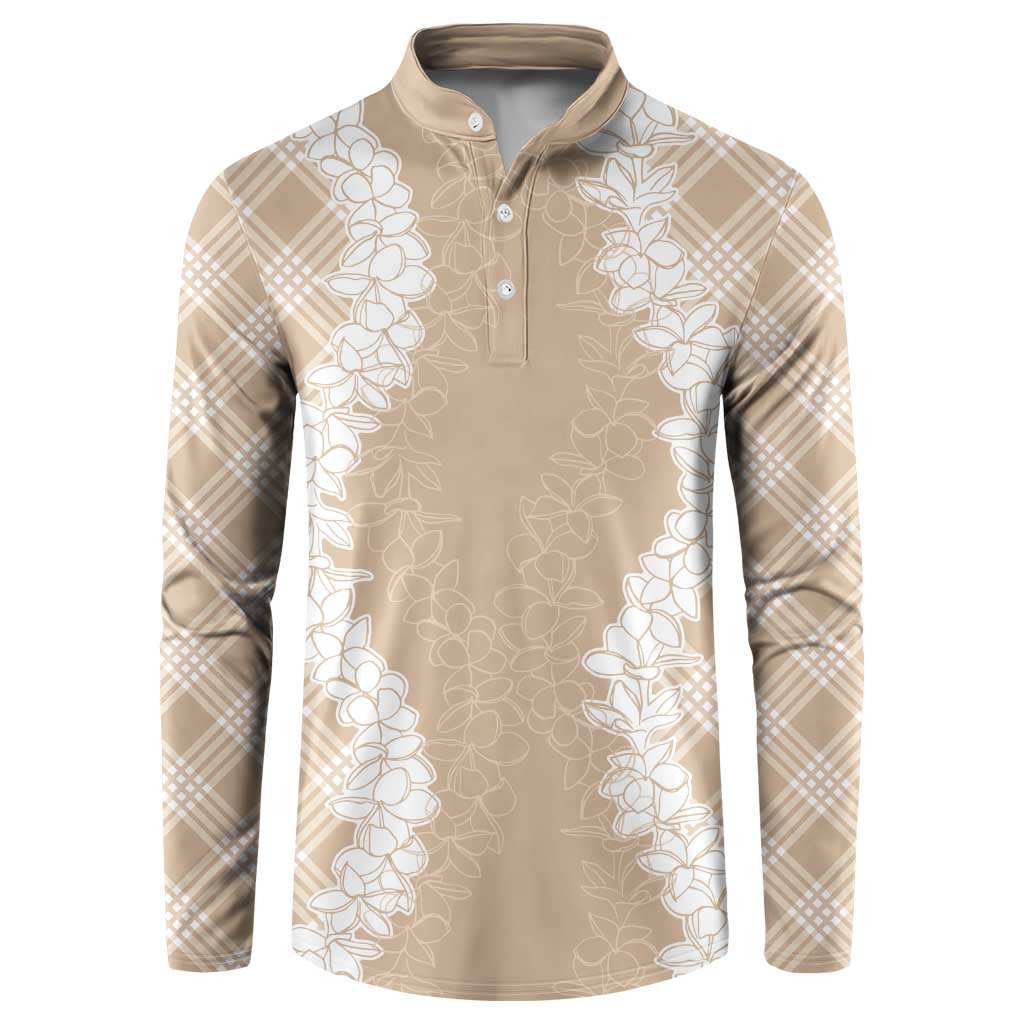 Hawaii Aloha Plumeria Lei Beige Palaka Button Sweatshirt LT7 Beige - Polynesian Pride