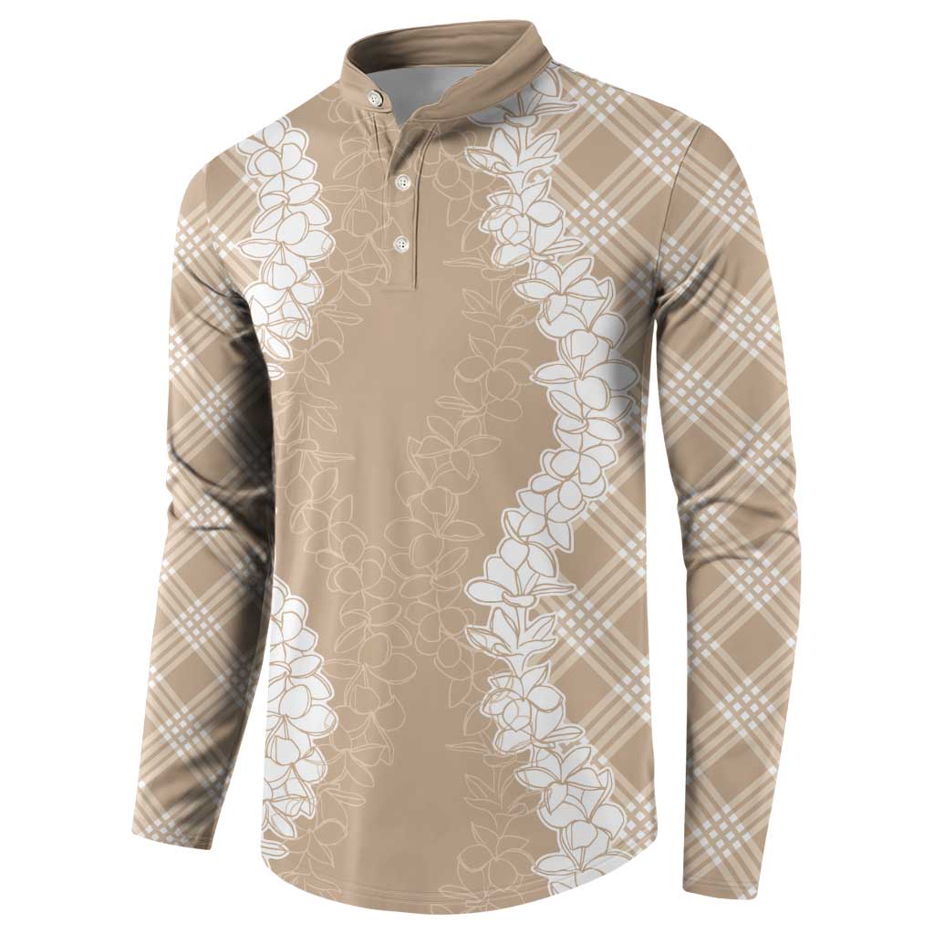Hawaii Aloha Plumeria Lei Beige Palaka Button Sweatshirt LT7 - Polynesian Pride