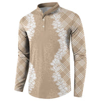 Hawaii Aloha Plumeria Lei Beige Palaka Button Sweatshirt LT7 - Polynesian Pride