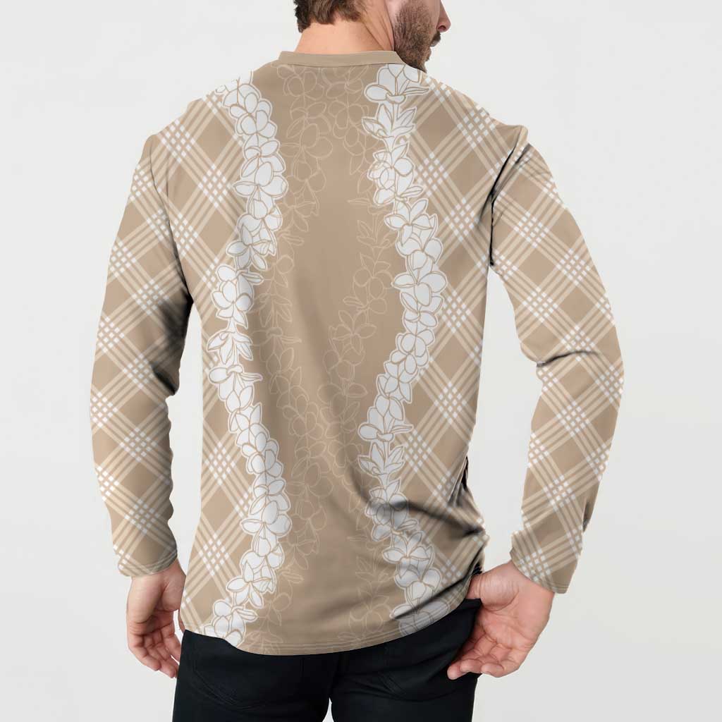 Hawaii Aloha Plumeria Lei Beige Palaka Button Sweatshirt LT7 - Polynesian Pride