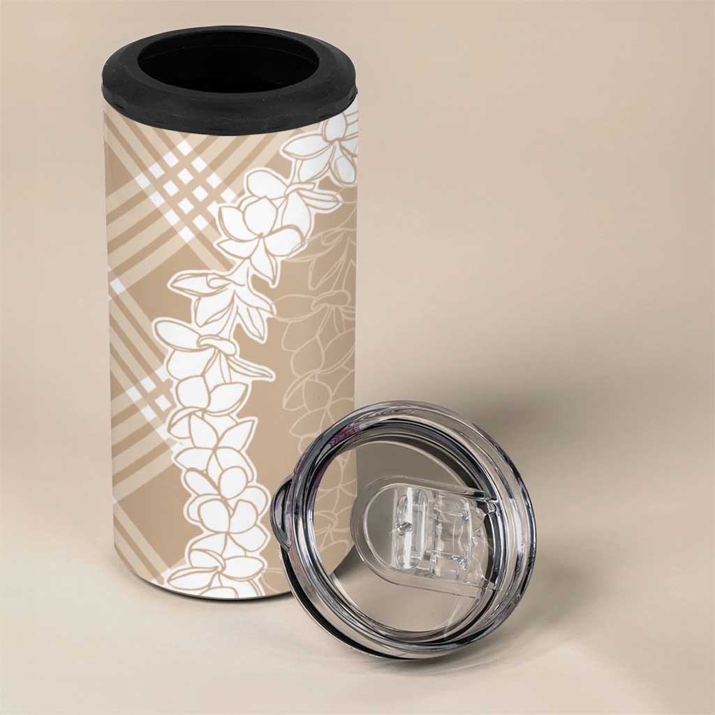 Hawaii Aloha Plumeria Lei Beige Palaka 4 in 1 Can Cooler Tumbler - Polynesian Pride