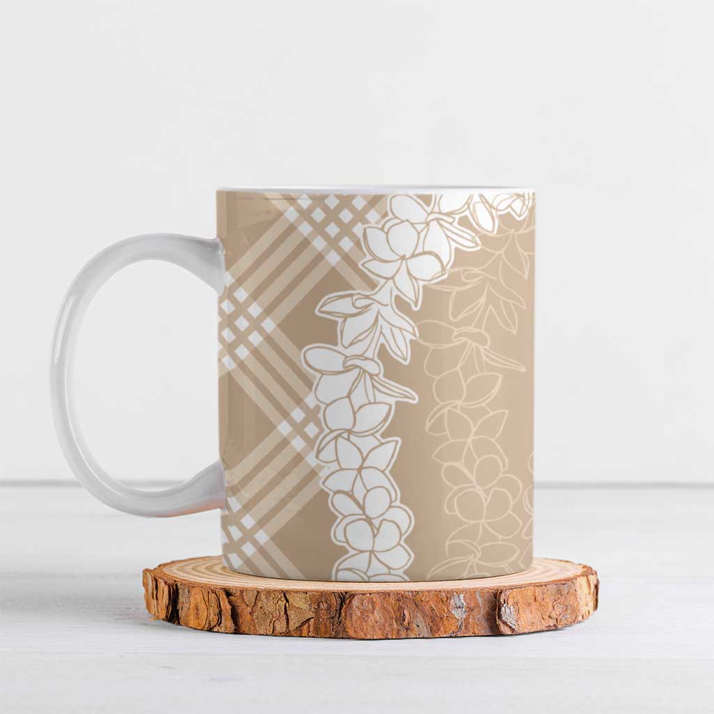 Hawaii Aloha Plumeria Lei Beige Palaka Ceramic Mug - Polynesian Pride