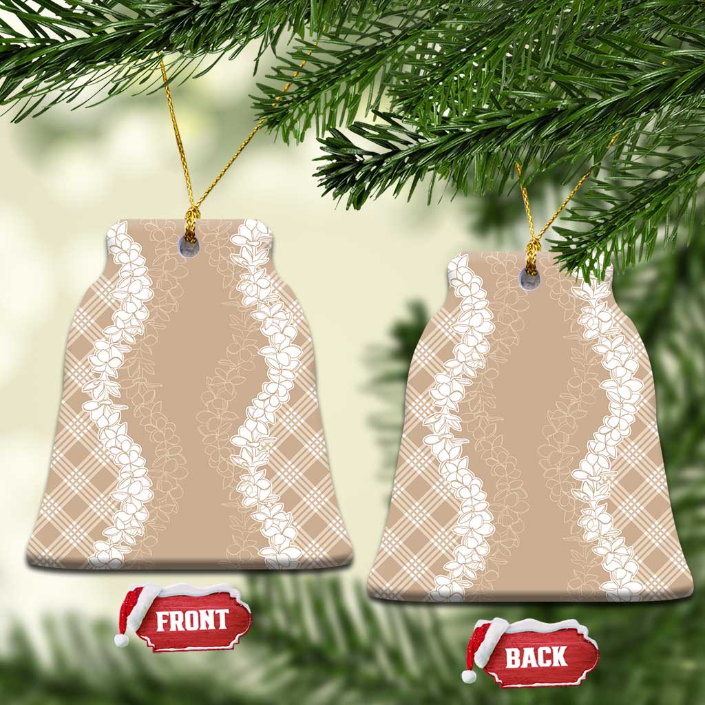 Hawaii Aloha Plumeria Lei Beige Palaka Ceramic Ornament - Polynesian Pride