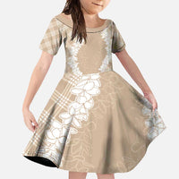 Hawaii Aloha Plumeria Lei Beige Palaka Family Matching Long Sleeve Bodycon Dress and Hawaiian Shirt - Polynesian Pride